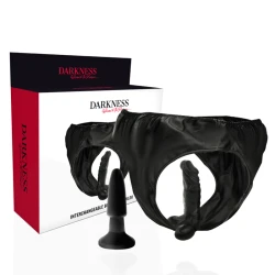 Chiloți din piele PU cu plug și dildo interschimbabil, negru, Universal