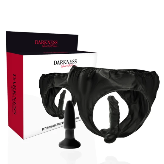 Chiloți din piele PU cu plug și dildo interschimbabil, negru, Universal