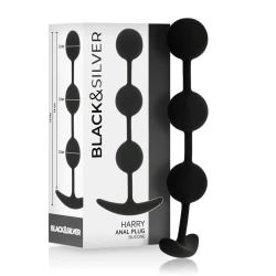 Mărgele anale din silicon, negru-argintiu, 14 cm
