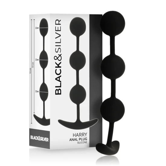 Mărgele anale din silicon, negru-argintiu, 14 cm