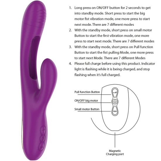Masturbator feminin APOLO din silicon, mov, USB reîncărcabil