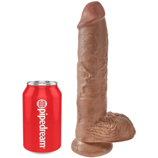 Dildo realist cu testicule din PVC, caramel, 19,8 cm