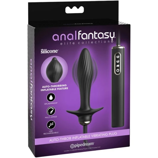 Plug anal gonflabil cu vibrații auto-throb din silicon, negru