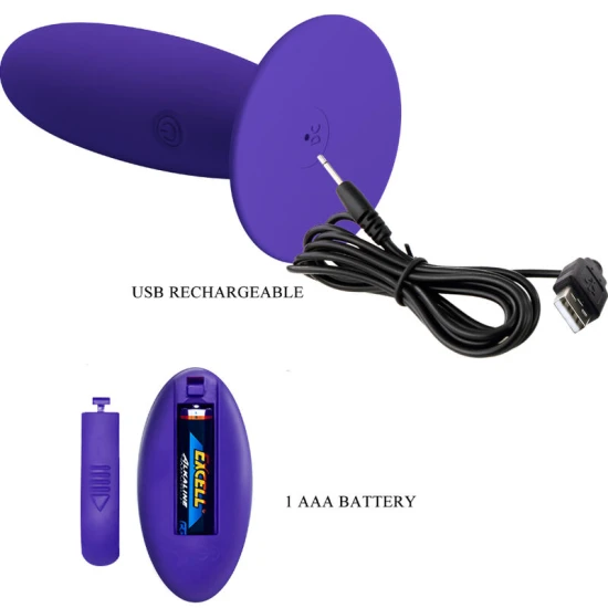 Plug anal vibrant din silicon, violet, cu telecomandă