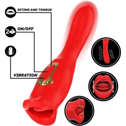 Stimulator oral-vibrant și mușcător din silicon roșu