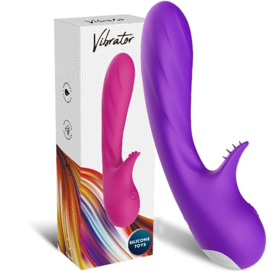 Vibrator Romance cu stimulator, mov, din silicon medical & ABS