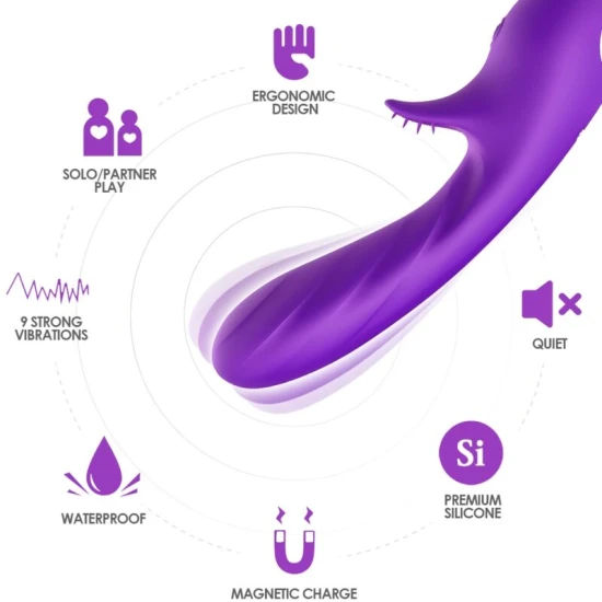 Vibrator Romance cu stimulator, mov, din silicon medical & ABS