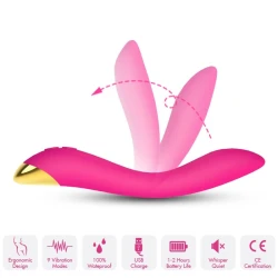 Vibrator multipozițional flamingo, fuchsia, medical silicone & ABS