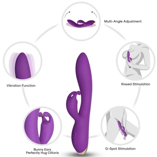 Vibrator Rabbit din silicon medical, mov, reîncărcabil USB