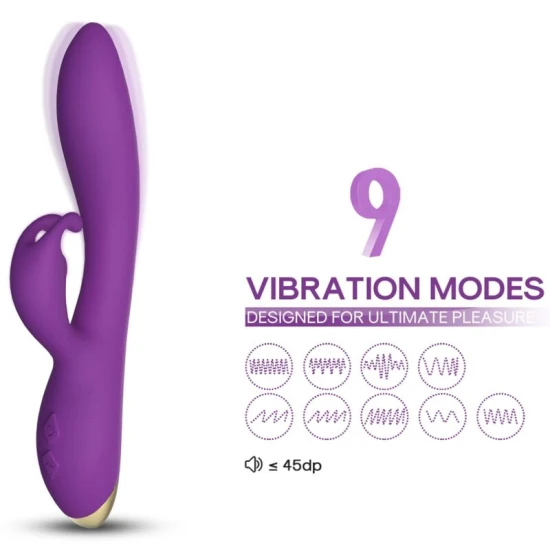 Vibrator Rabbit din silicon medical, mov, reîncărcabil USB