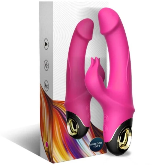 Dildo vibrator rabbit rotator fuchsia din silicon medical și ABS, mărime universal