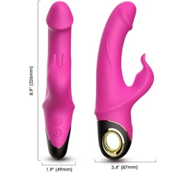 Dildo vibrator rabbit rotator fuchsia din silicon medical și ABS, mărime universal