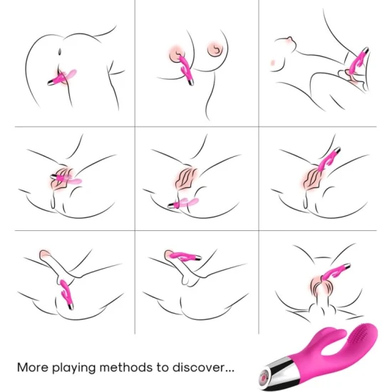 Vibrator Rabbit din silicon medical și ABS, fucsia, 100% waterproof