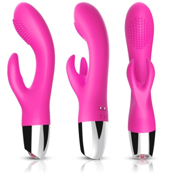 Vibrator Rabbit din silicon medical și ABS, fucsia, 100% waterproof