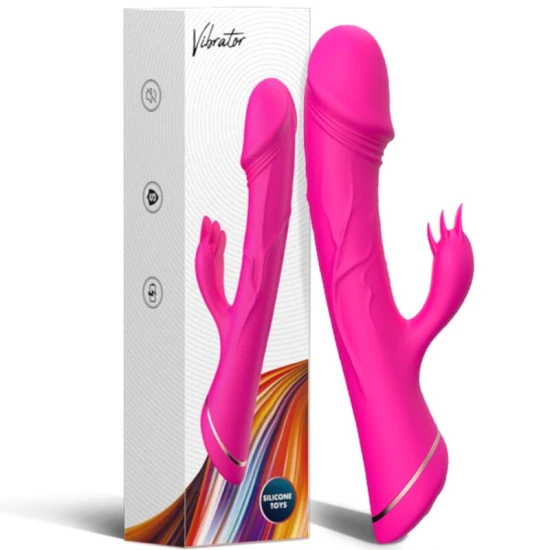 Dildo vibrator Rabbit din silicon, fuchsia