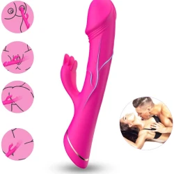 Dildo vibrator Rabbit din silicon, fuchsia
