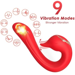 Delfin vibrator multipoziție cu efect de căldură, 100% waterproof, din silicon medical și ABS