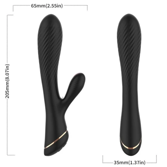 Vibrator tip rabbit din silicon, negru, USB reîncărcabil