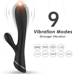 Vibrator tip rabbit din silicon, negru, USB reîncărcabil