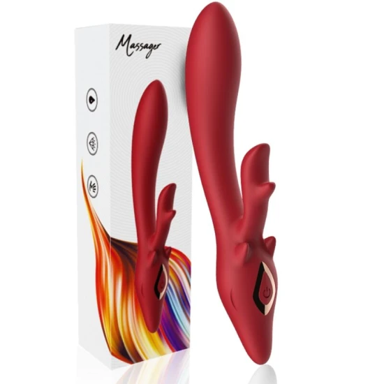 Vibrator Rabbit curbat din silicon medical, roșu. ARMONY, 3.7 V, 100% waterproof