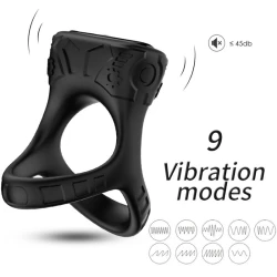 Inel vibrator cu vibrații & multipoziție, negru, silicon medical & ABS