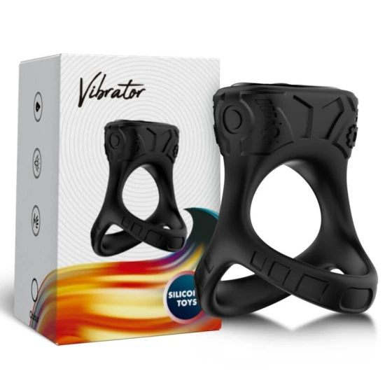 Inel vibrator cu vibrații & multipoziție, negru, silicon medical & ABS