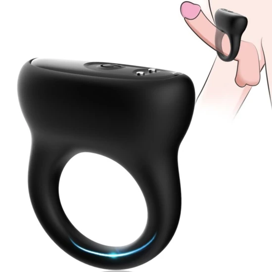 Inel vibrator cu vibrații din silicon medical și ABS, negru, USB reîncărcabil