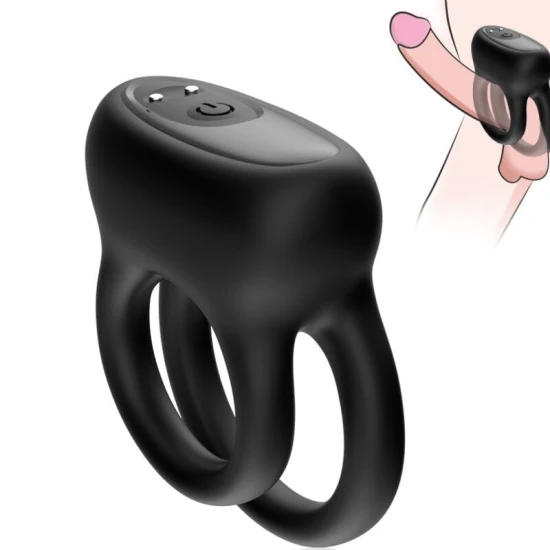 Vibrator inel dublu din silicon medical, negru, design ergonomic