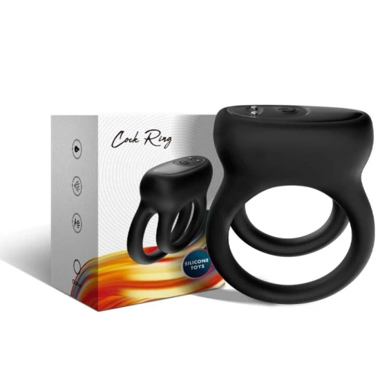 Vibrator inel dublu din silicon medical, negru, design ergonomic