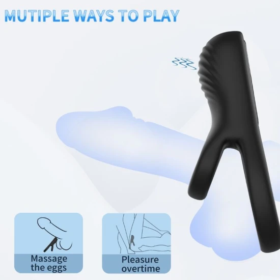 Vibrator inel dublu din silicon și ABS, negru, moduri multiple