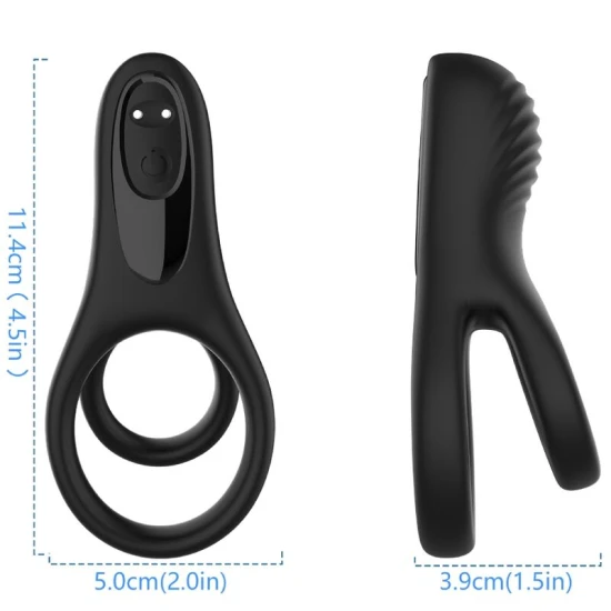 Vibrator inel dublu din silicon și ABS, negru, moduri multiple
