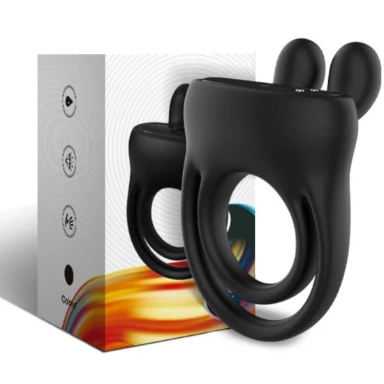 Inel vibrator Rabbit din silicon medical, negru, moduri de vibrație