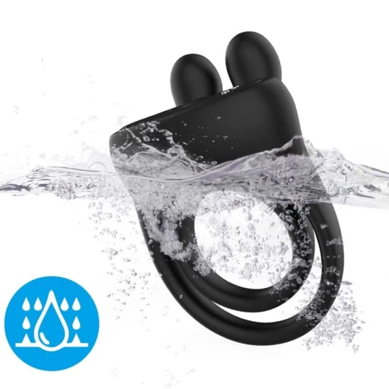 Inel vibrator Rabbit din silicon medical, negru, moduri de vibrație