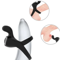 Inel vibrator Rabbit din silicon medical, negru, moduri de vibrație