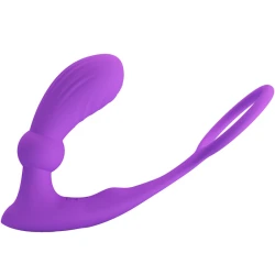 Inel penis și testicule cu plug anal vibrator din silicon, violet