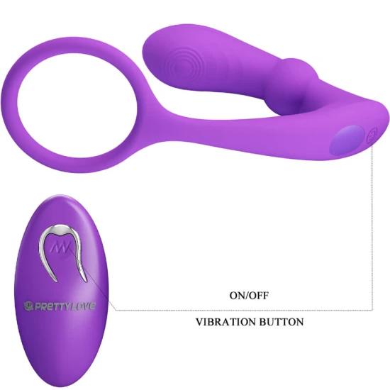Inel penis și testicule cu plug anal vibrator din silicon, violet