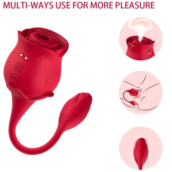 Suctior clitoridian cu vibrator din silicon medical, roz, 10 moduri