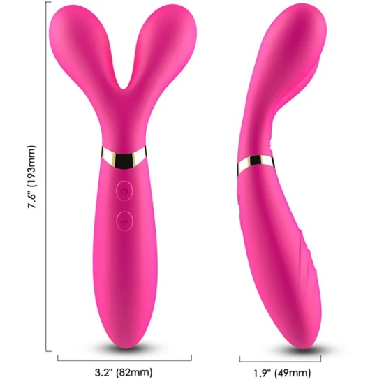 Masaj & vibrator cu 2 capete tip Y, dublu, din silicon medical, fuchsia