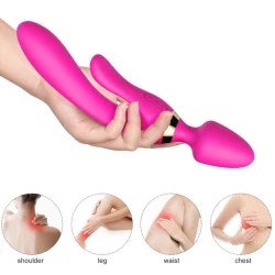 Vibrator Rabbit & Massager pentru cuplu, Fuchsia, din silicon medical