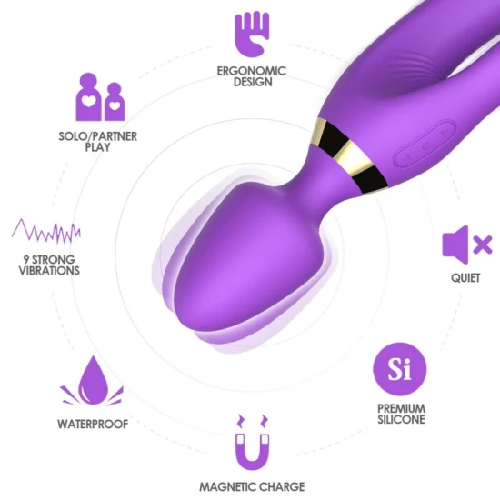 Massager & vibrator tip iepure Rabbit, mov, din silicon medical, reîncărcabil USB