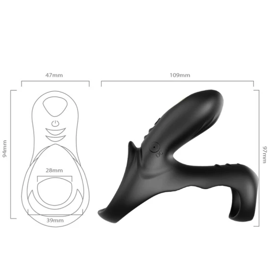 Inel vibrator dublu pentru cupluri, negru, din silicon medical & ABS