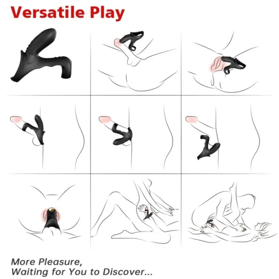 Inel vibrator dublu pentru cupluri, negru, din silicon medical & ABS