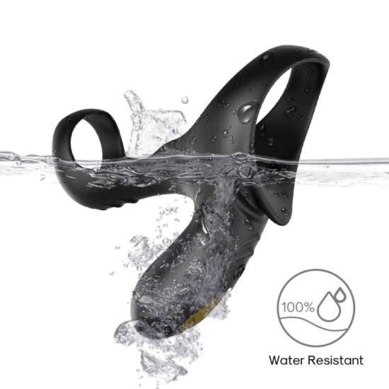 Inel vibrator dublu pentru cupluri, negru, din silicon medical & ABS