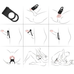 Inel vibrator dublu pentru penis, din silicon medical, negru, Universal
