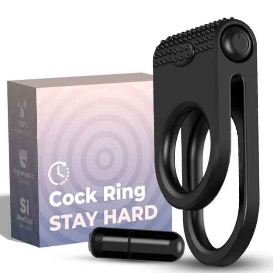 Inel vibrator dublu pentru penis, din silicon medical, negru, Universal