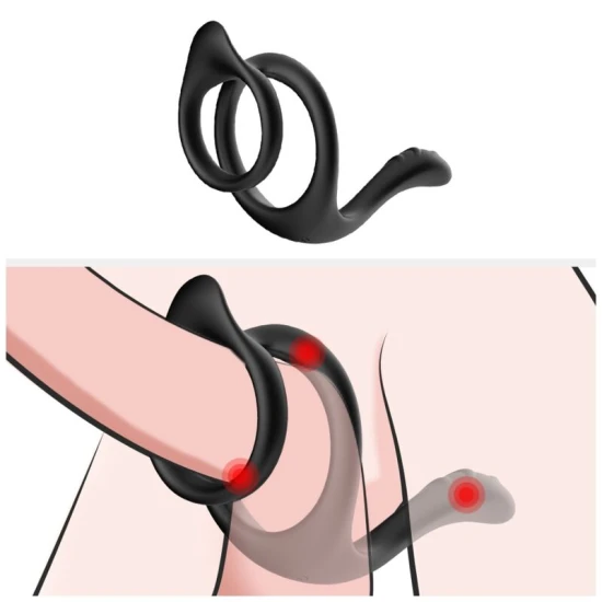 Inel dublu pentru penis Tail Double Anal Ring, negru