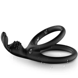 Inel penis dublu cu urechi iepuraș din silicon medical, negru