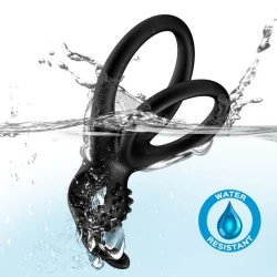 Inel vibrator dublu pentru penis din silicon medical, negru, 80*47*32 mm
