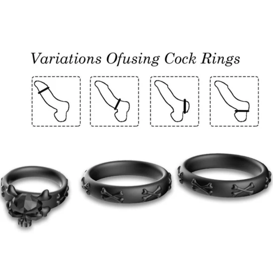 Inel penis din silicon medical, negru, 44*48*52 mm