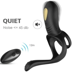 Inele vibrator pentru penis, telecomandă, negru, silicon medical, set cu 9 moduri